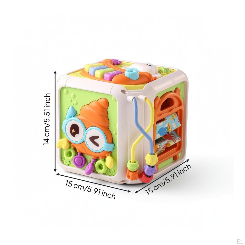 Activity Cube with Sea Creature Theme Interactive Motor Skills Toy Beads MultiSided