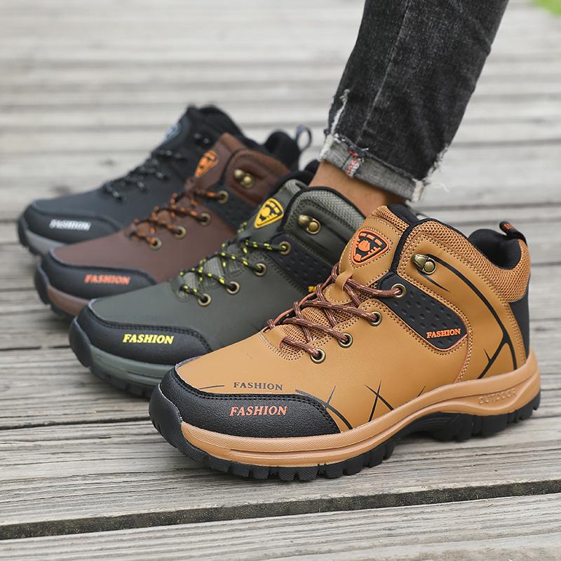Men's High Top Hiking Shoes Spring New Casual Comfortable Plus Size Labor Protection Work Shoes Anti Slip Outdoor Camping Shoes
