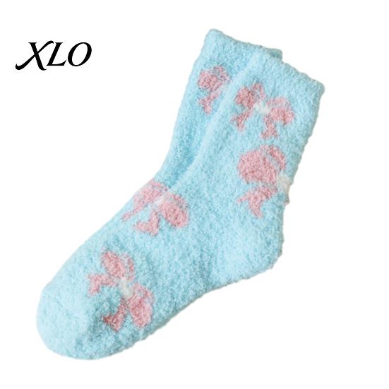 Thickened Fluffy Winter House Socks Coral Fleece for Women, Soft Thermal Crew with Non-Binding Extra Loose Ankle Top, Fuzzy Sleep Cute Prints