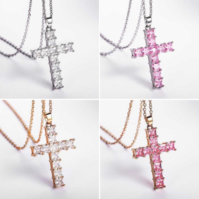 Fashion Shine Crystal Zircon Cross Pendant Necklace For Women Girl Zircon Thin Chain Necklace Punk Teenger Party Jewelry