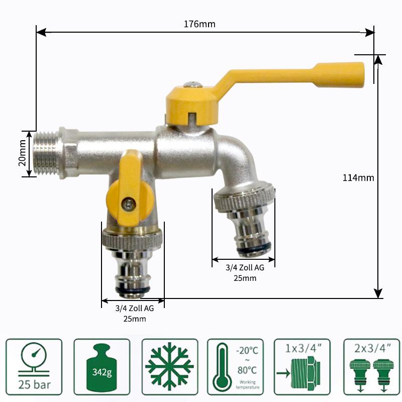 Outdoor Double-Control Brass Faucet for Kitchen and Garden