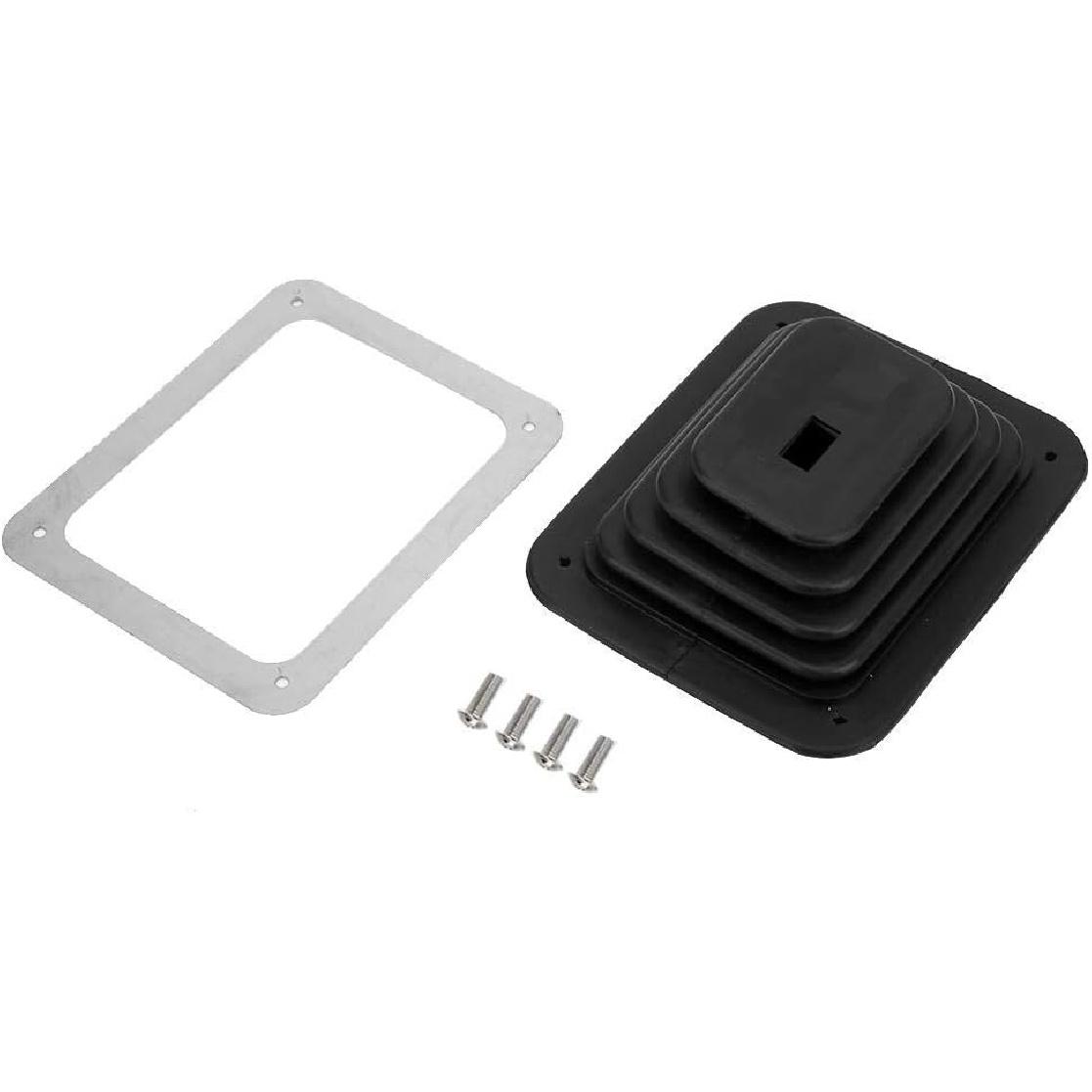 

Universal Rubber Shifter Boot Dust Cover, Black, 5 5/8 x 6 3/4 inches, for Manual and Automatic Transmission, with Chrome Decorative Panel and 4