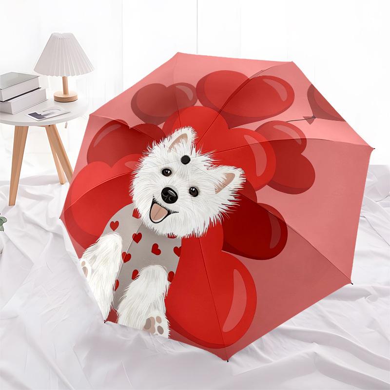 

1pc Valentine s Day Pup with Hearts Umbrella with Plastic Handle,Suitable for All Seasons UmbrellaPT513