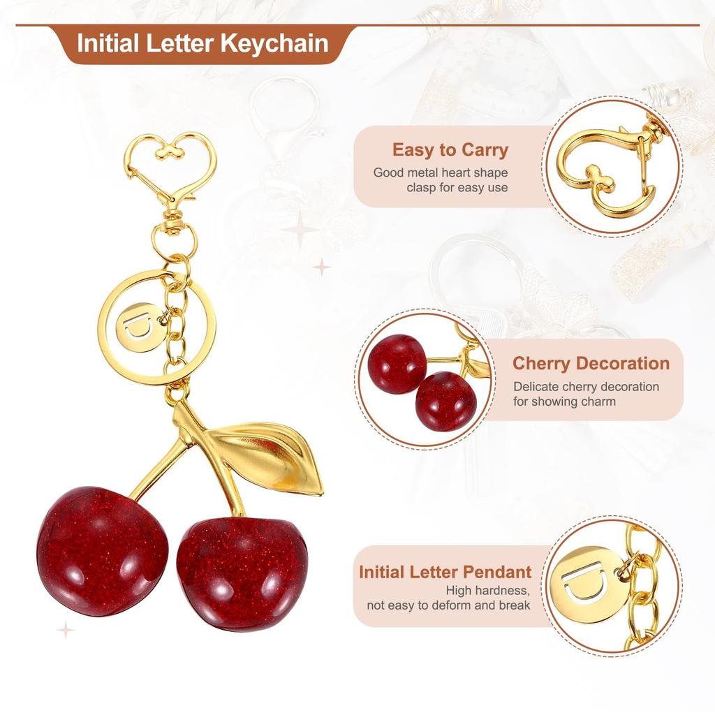 [uxcell] Initial Letter Keychain, Cute Cherry Alphabet D Letter Decor with Letter Pendant for Women's Capers, Handbags, and Backpacks (Red)