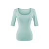 U-neck slightly transparent medium-sleeved T-shirt women's summer new American Spice Girl style solid color sexy slim-fitting bottoming shirt top