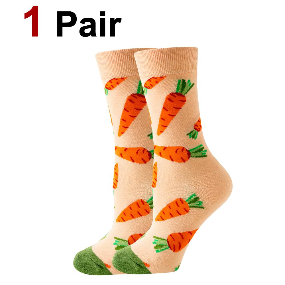 

1/2 пары вязаных хлопковых носков с круглым вырезом, подходящих как для мужчин, так и для женщин, модные милые носки для пар с рисунком морковки и кролика, повседневные One Size