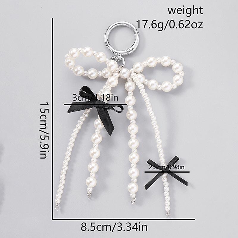 1 Piece Y2K Aesthetic Keyring Korean Sweet Pearl Black Ribbon Bow Keychain For Girls Bag Pendant Accessories