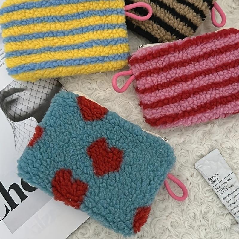 Fashion Plush Love Mouth Red Envelope Cosmetic Bag, Key Coin Wallet with ID Holder, Mixed Color, Hand Washable - Small Makeup Pouch for Students