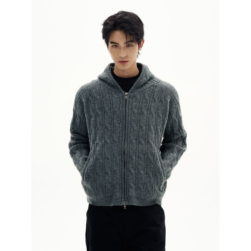 Kisko American Retro Three-Dimensional Twisted Pattern Heavyweight Thick Sweater for Men and Women, High-End Commuter Casual Hooded Jacket