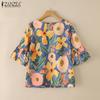 ZANZEA Women Summer V-Neck Casual Floral Print Short Sleeve Blouse