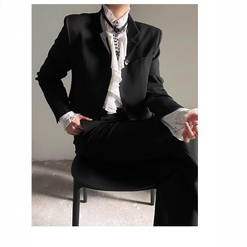 Vintage Black Bottoming Shirt Women Stand Collar Ruffles Slim Blouses Japanese Victorian Long Sleeve Blusas