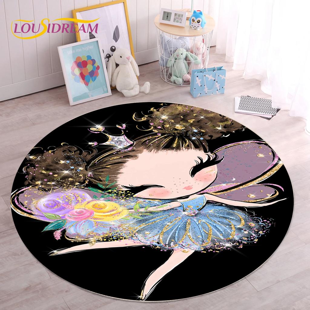 Cute Ballet Girl Ballerina Fairy Unicorn Cartoon Round Area Carpet Rug for Living Room Bedroom Kids Decor,Pet Area Rug Non-slip