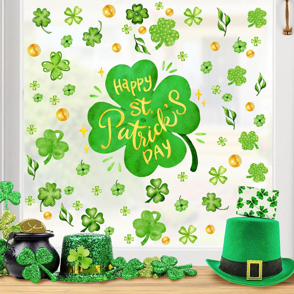 St Patrick‘s Day Window Cling Static Decal for Glass Irish Holiday Festival Home Decor Removable Reusable