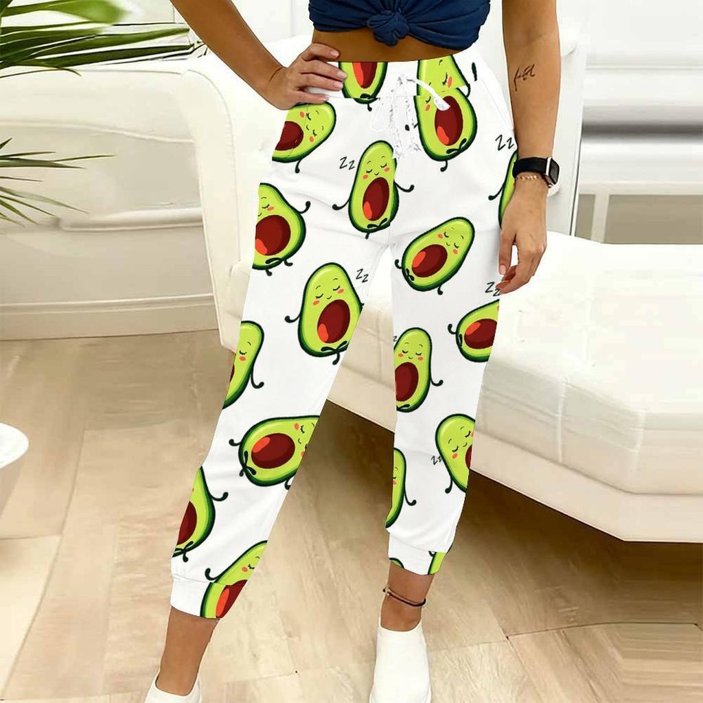 Women Plus Size Cartoon Printed Drawstring Waist Side Pockets Cuffed Ankle Jogger Pants