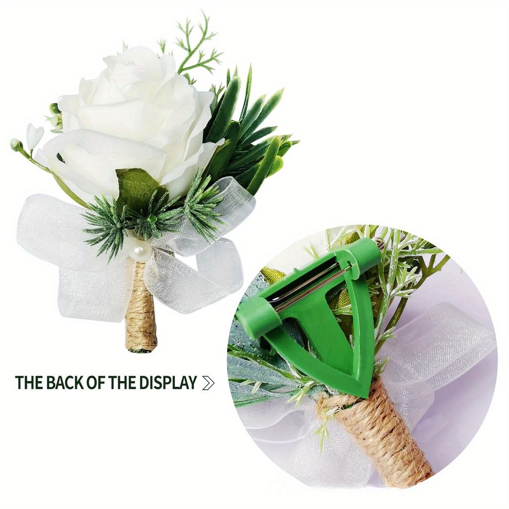 1Pc Simulation Bridesmaids and Groomsmen Wedding White Rose Green Plant Corsage Wrist Flower