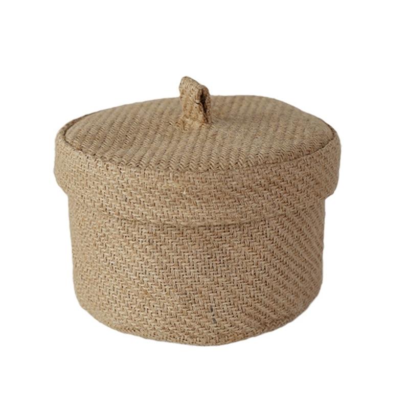 Jute Storage Basket Desktop Hand-Woven Baskets Needle Thread Bag Snacks Cosmetics Container for Home Office Dropshipping