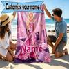 Custom Name Personalized Barbie Print Beach Towel, for Trip Camping Beach Party Home Decor, Birthday Gift for Family & Friends