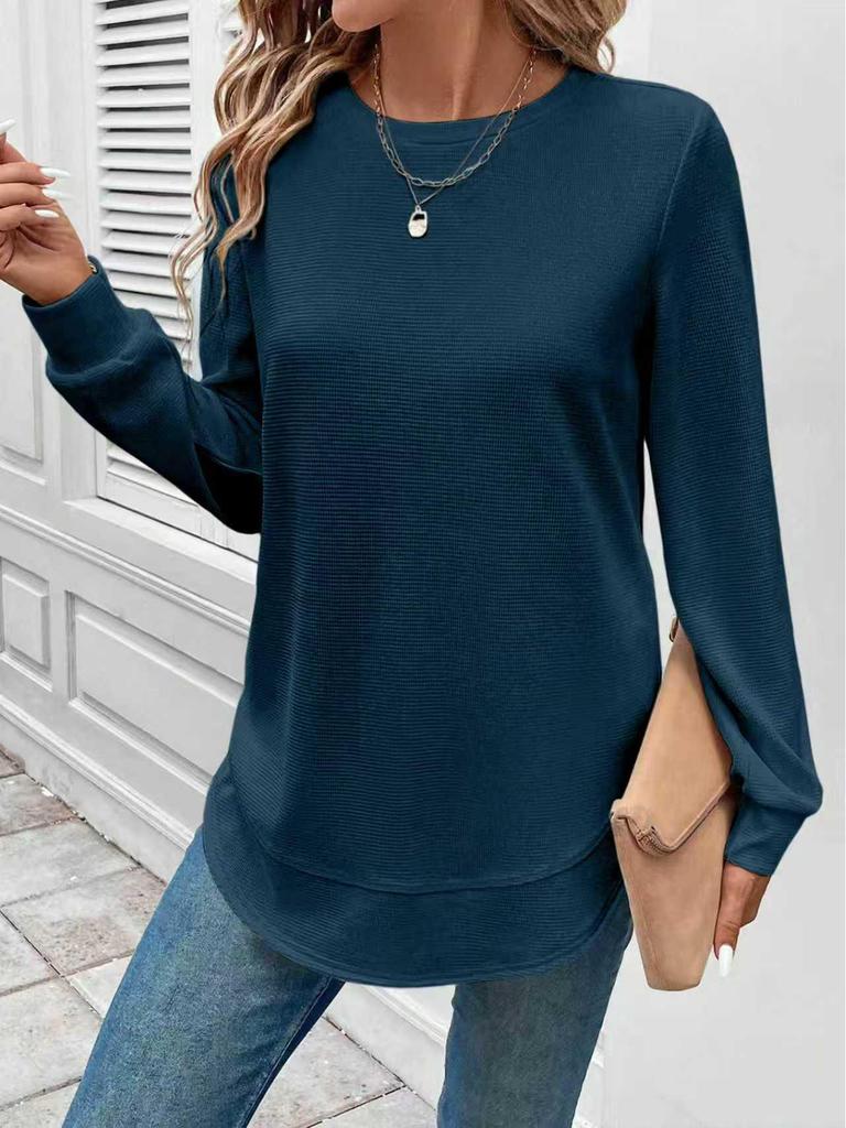 2025 Trendy Loose-Fit Women's Solid Color Round Neck Long Sleeve Hoodie for Autumn and Winter