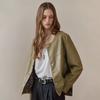 Round Collar Fake Leather Jacket  Beige Brown Khaki  Ze10qj600nh