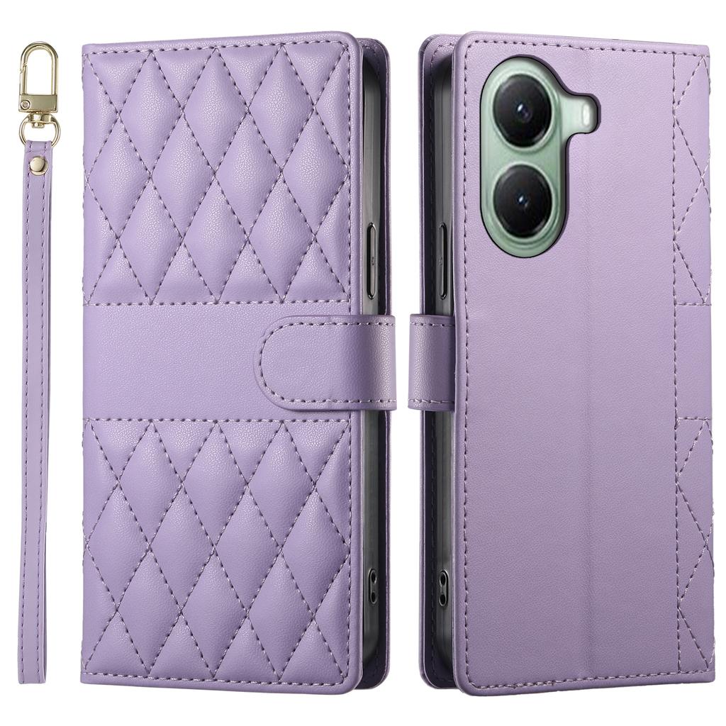 For Xiaomi Poco X7 Pro 5G/Redmi Turbo 4 5G Case Rhombus Stitching Wallet Stand Leather Phone Cover with Long/Short Strap