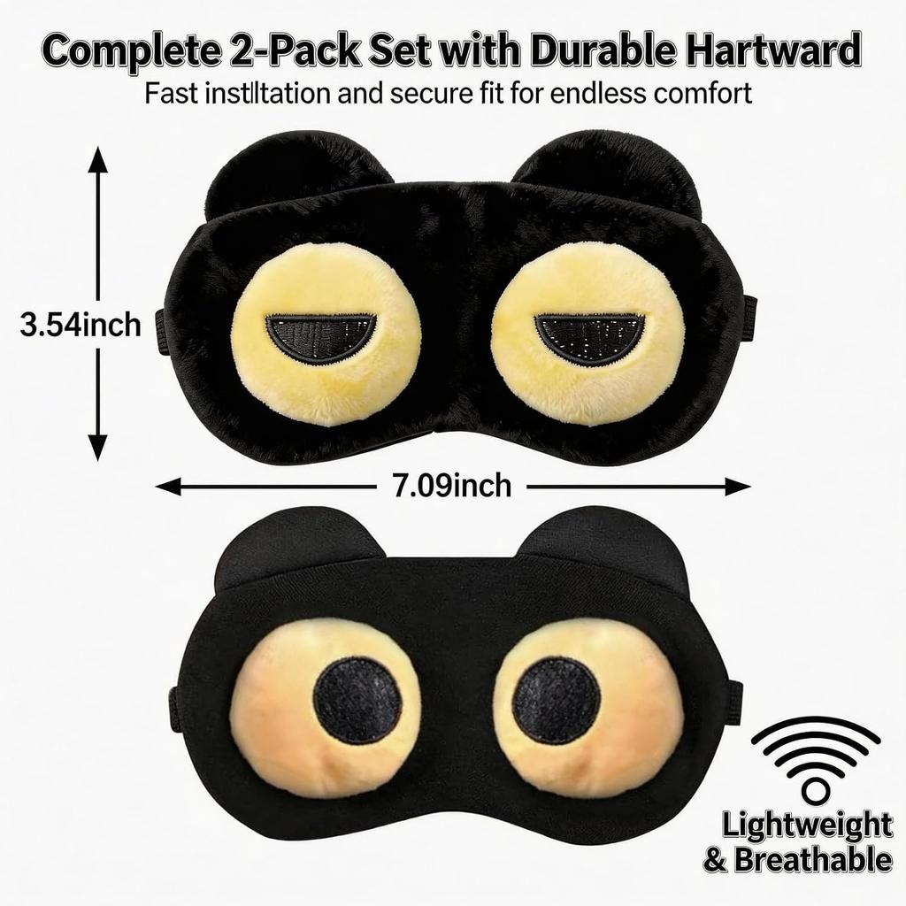 2PCS Sleep Mask for Women Men, Eye Masks for Sleep, Funny Black Eye Covers with Adjustable Elastic Strap for Travel, Night Blindfold