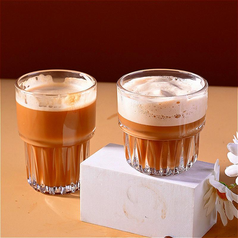 2pcs Creative Coffee Mug Trendy Thickened Glass Latte Mocha Mugs Vintage Cold Brew Coffee Cup Classical Whiskey Glass Drinkware