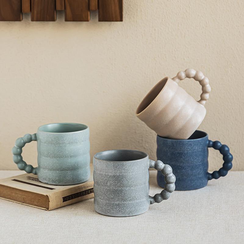 Delicate Handle Mug Minimalist Solid Color Cup Household Ceramic Cup Water Cup Large Capacity Breakfast Cup Teacup