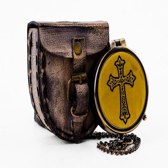5.08 cm Cross Sign Brass Working Compass with Leather Cover gift for Him, Nautical Collectible, Adventure Tool, Father's Day Gift, Traveler