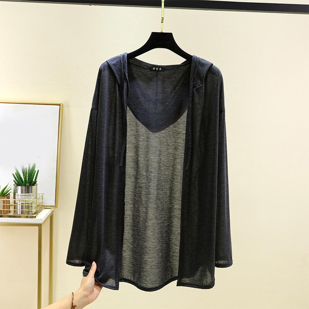 Damen Sommer Kapuzen-Cardigan Langarm Übergroßes Oberteil Schal Dünne Jacke