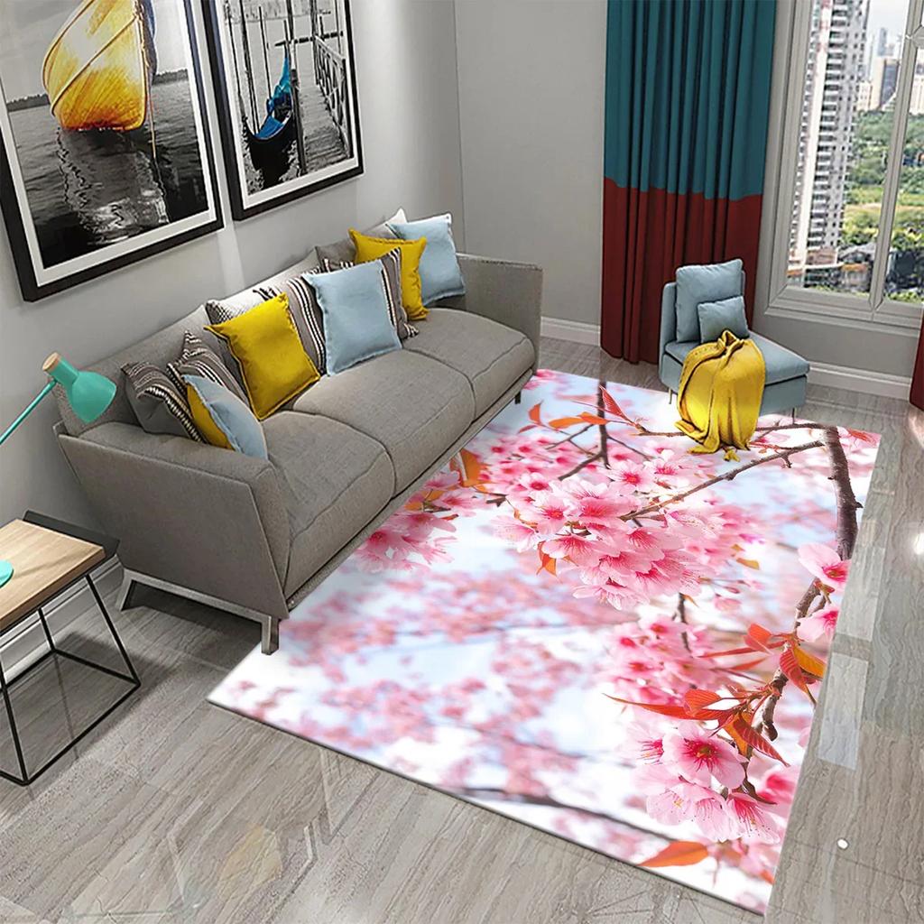 3D Pink Cherry Blossoms Pattern Carpet for Living Room Bedroom Kitchen Area Rug Carpet Home Decor Parlor Floor Mat Anti-Slip Rug