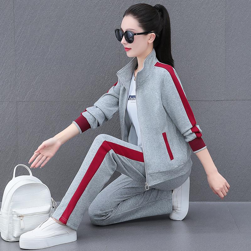 Completo Sportivo Casual Semplice alla Moda da Donna Primavera Autunno Cardigan con Zip Tuta Pantaloni Due Pezzi