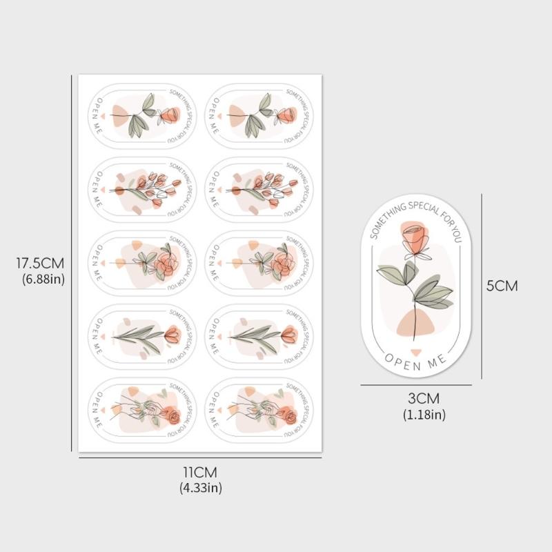 100 Stück Rechteckige Blumensiegel-Aufkleber zum Versiegeln von Umschlägen, Kartenverpackungen, Selbstklebende Wickel-Etiketten für Hochzeiten, Babypartys
