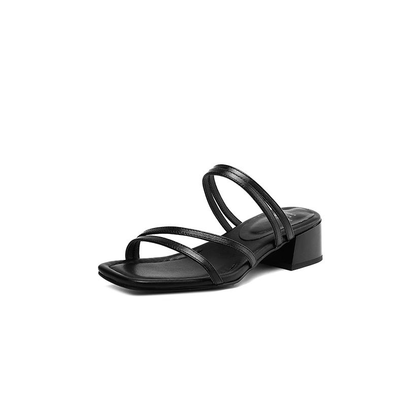 

Fashion New Summer Sandals Genuine Leather Women Shoes Square Toe Sandals for Women Fashion Chunky Heel Slippers Shoes Mid Heel Red 40 чёрный