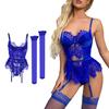 3Pcs Womens Lingerie Underwire Lace Lingerie Sets with Garter Belts One Pieced Bodysuit Teddys with Panty Stockings