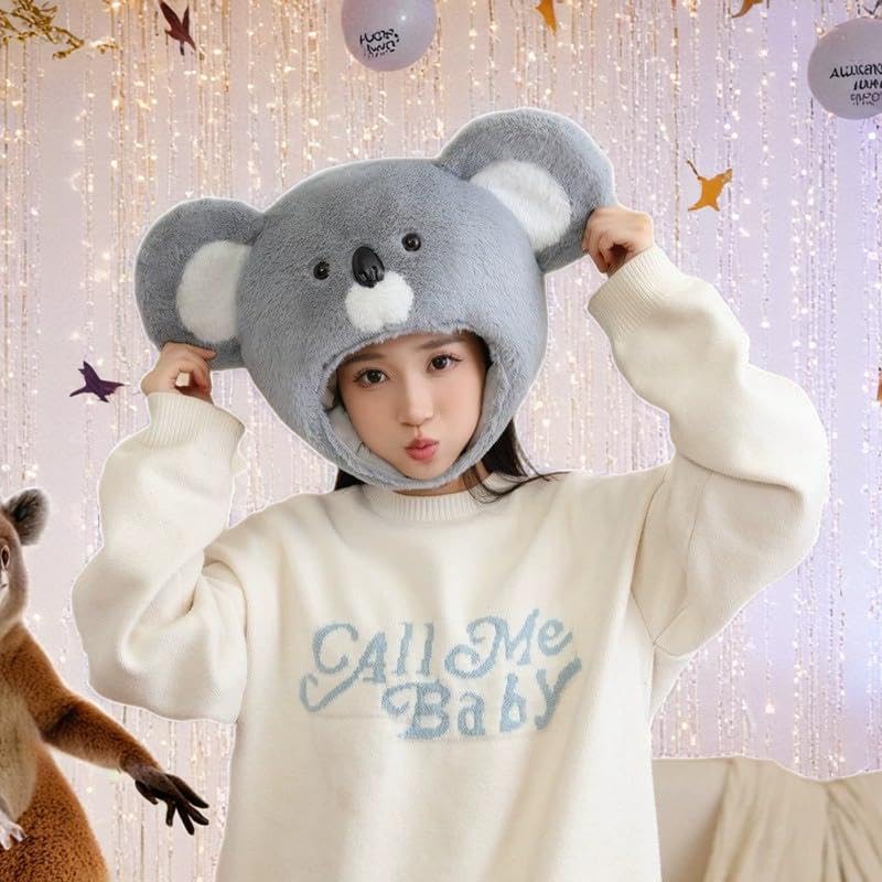 [RUIXIA1] Animal Hats, Giraffe and Koala Designs, Headgear for Kids and Adults, Cute Animal Hat, Kigurumi Head Cover, Halloween, School Festivals,