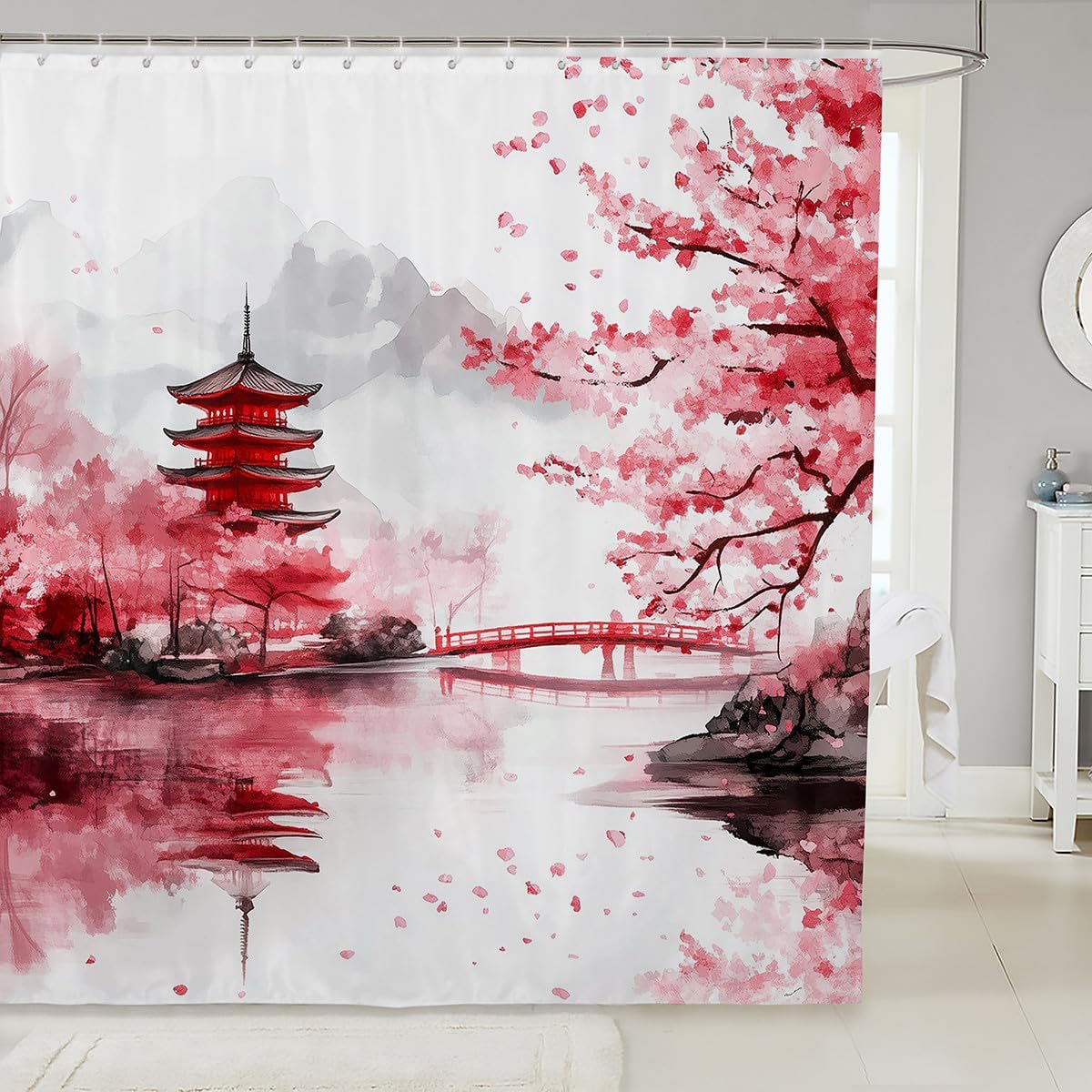 

Cherry Blossoms Bathroom Accessories Japanese Style Shower Curtain For Bathroom Decor For Kids Flower Bath Curtain Teens Floral W60H190(CM)-1 Pcs