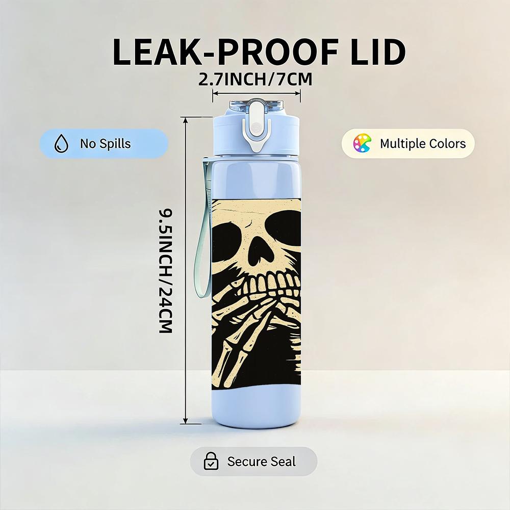 1PC Monochrome Skeleton Bust 750ml Color Plastic Sports Water Bottle Leakproof Flip Straw Lid For Sports Office Home Use