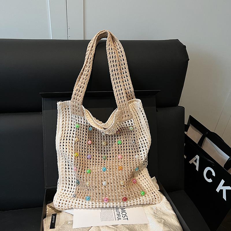 

Large capacity hollow knitted bag women s new spring and summer lazy wind shoulder bag seaside vacation water beach хаки