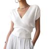 Temperament V-neck cross-knitted short-sleeved high-waisted short design women's top