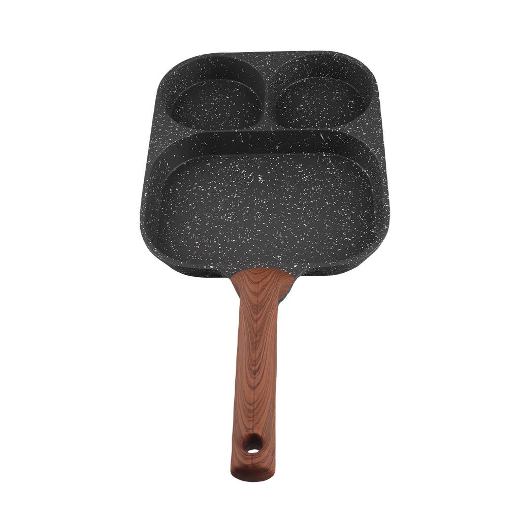 Egg Frying Pan 3 Section Stick Proof Flat Bottom Breakfast Cooking Pan with Heat Resistant Handle for Steak Omelette Black