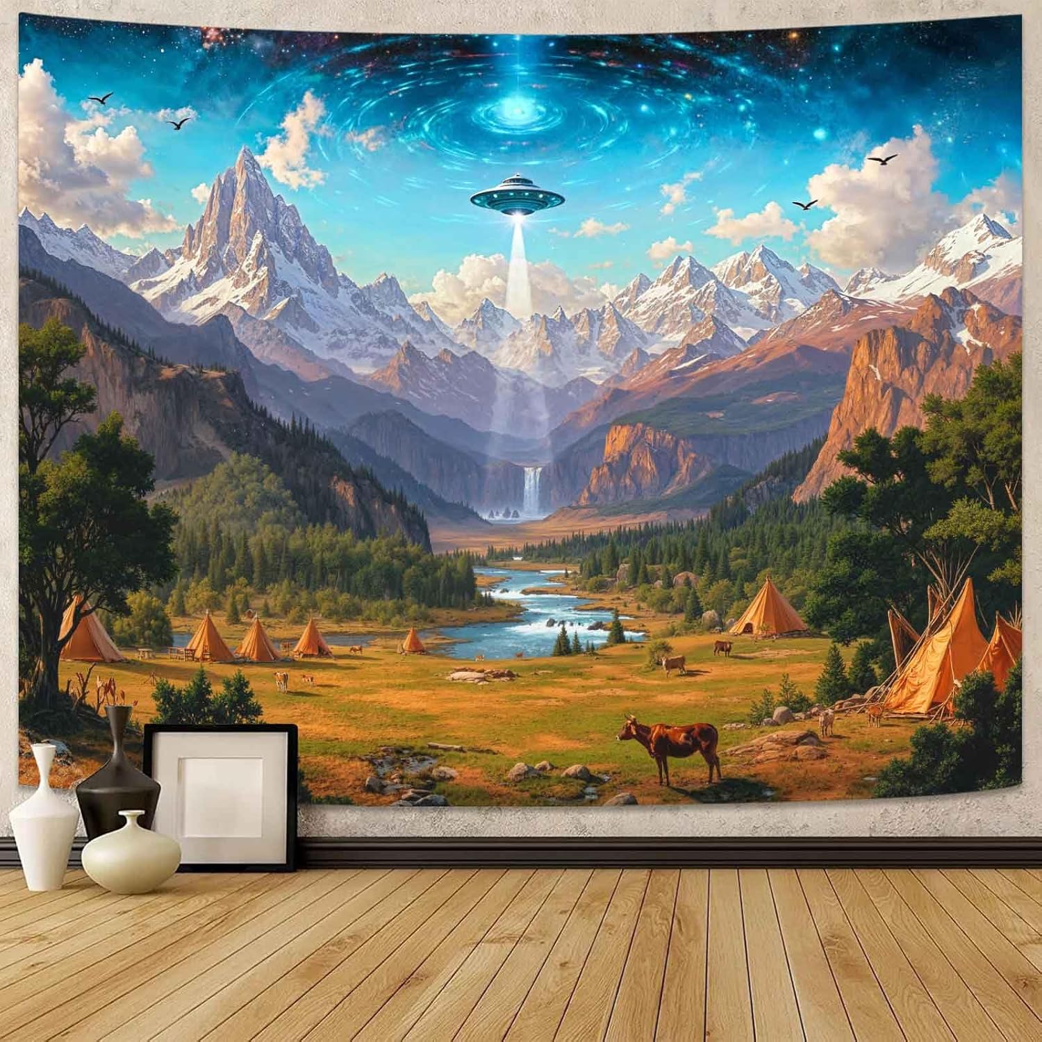 Wegklazax Enchanted Forest Tapestry, Fantasy Scenic Wall Art for Room Decor, Vibrant Nature Home Decor 60 L x 44 W 60 L x 44 W