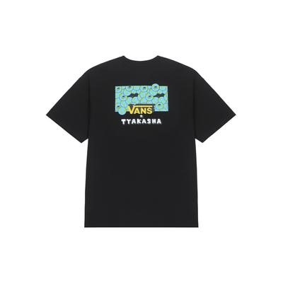 Vans X Tyakasha Cartoon Earth Letter American Vintage Pattern Print Oversized Casual Short Sleeve T-Shirt Unisex Tops Black VN0A7TPVBLK