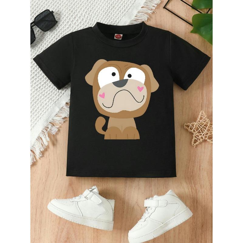 

European sizes Stylish and Casual Round Neck Short-sleeved T-shirt for Girls, Featuring a Fun and Quirky Puppy Print; Perfect for Summer Wear. 98cm чёрный