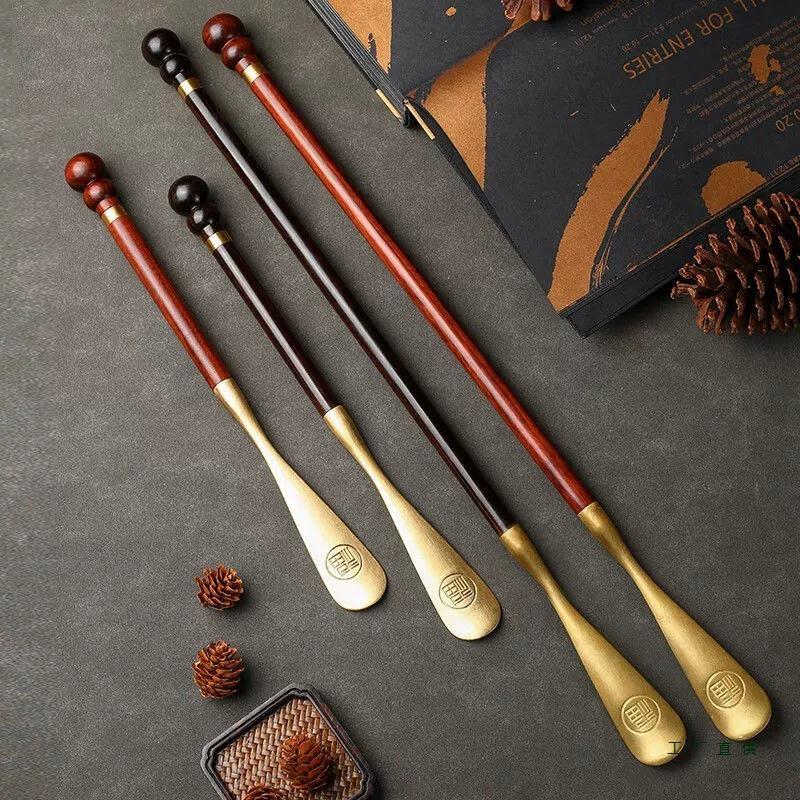 Pterocarpus Santalinus Premium Brass Shoehorn with Long Handle - Easy Lift for Pregnant Women
