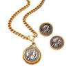 Medieval Vintage Set Greek Athena Relief Ancient Coin Design Retro Necklace Stud Earrings