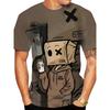 Men's Paper Bag Head Cartoon 3D Printed T-Shirt Casual Short Sleeve Crewneck Top Cool Brown Character Graphic Tee Hip Hop Summer Streetwear Clothing