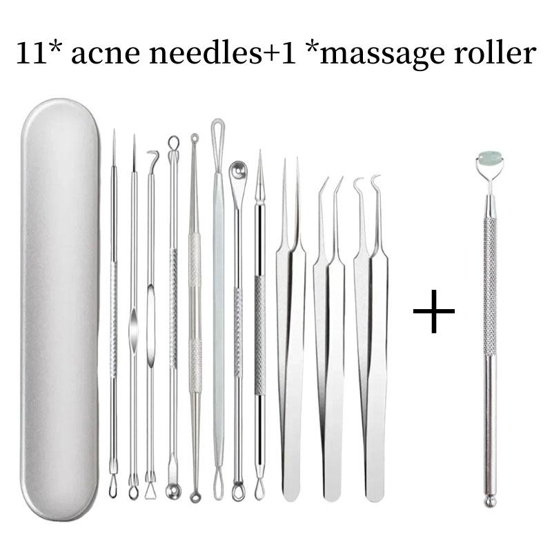 

12pcs/Set Skin Cleaning Care Tools Squeezing Blackhead Acne Auxiliary Needle and Facial Massage Anti Wrinkle Lifting Jade Roller