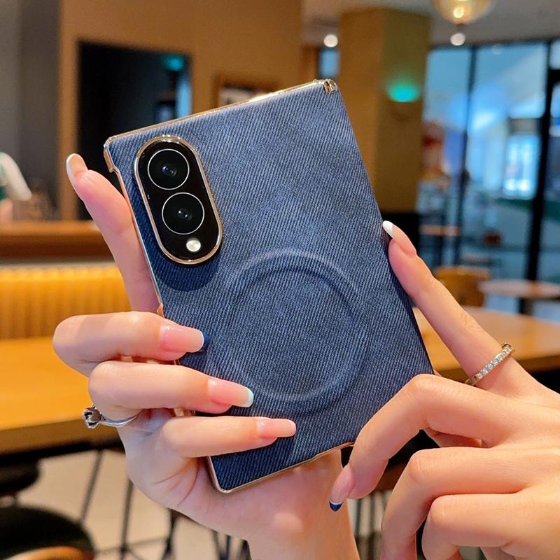 Luxury Business Magnetic Denim-textured Leather Case