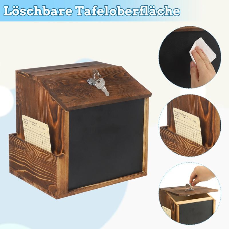 Cutie de sugestii din lemn Urnă de vot montată pe perete, cu blocare, cu cutie de buzunar, cutie de donații multifuncțională