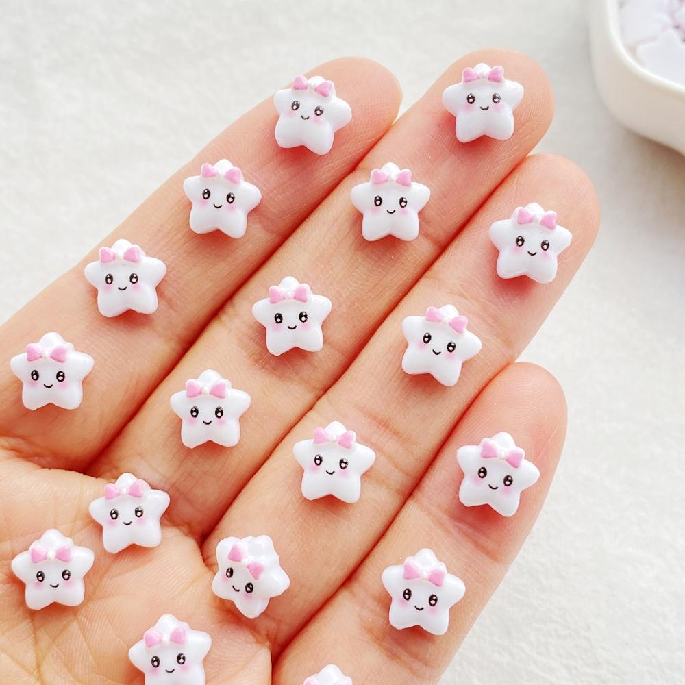 

50Pcs Resin Cute Mini Cartoon Bow Star Flatback Flower Rhinestone Gem Scrapbook Wedding Ornament Applique Crafts DIY Nail Art белый